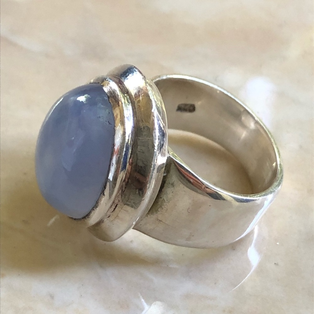 Chunky Sterling Silver Chalcedony Bezel Set Ring